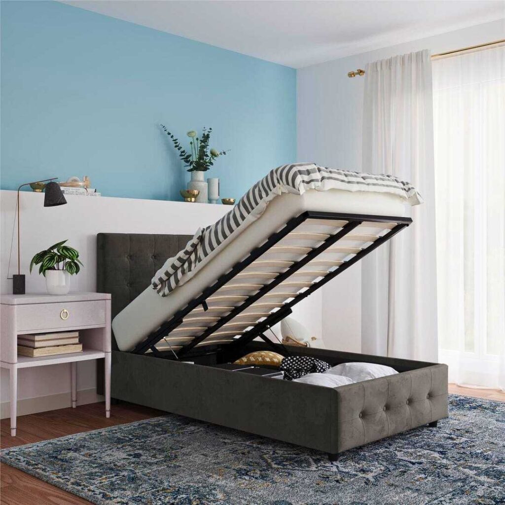 a DHP Cambridge Gas Lift Upholstered Platform Bed