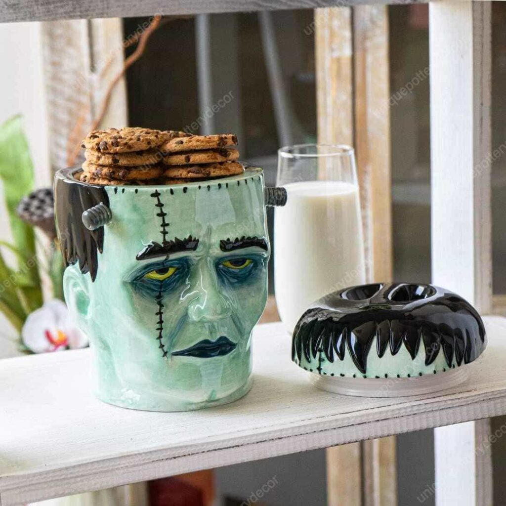 a Frankenstein Head Ceramic Cookie Jar