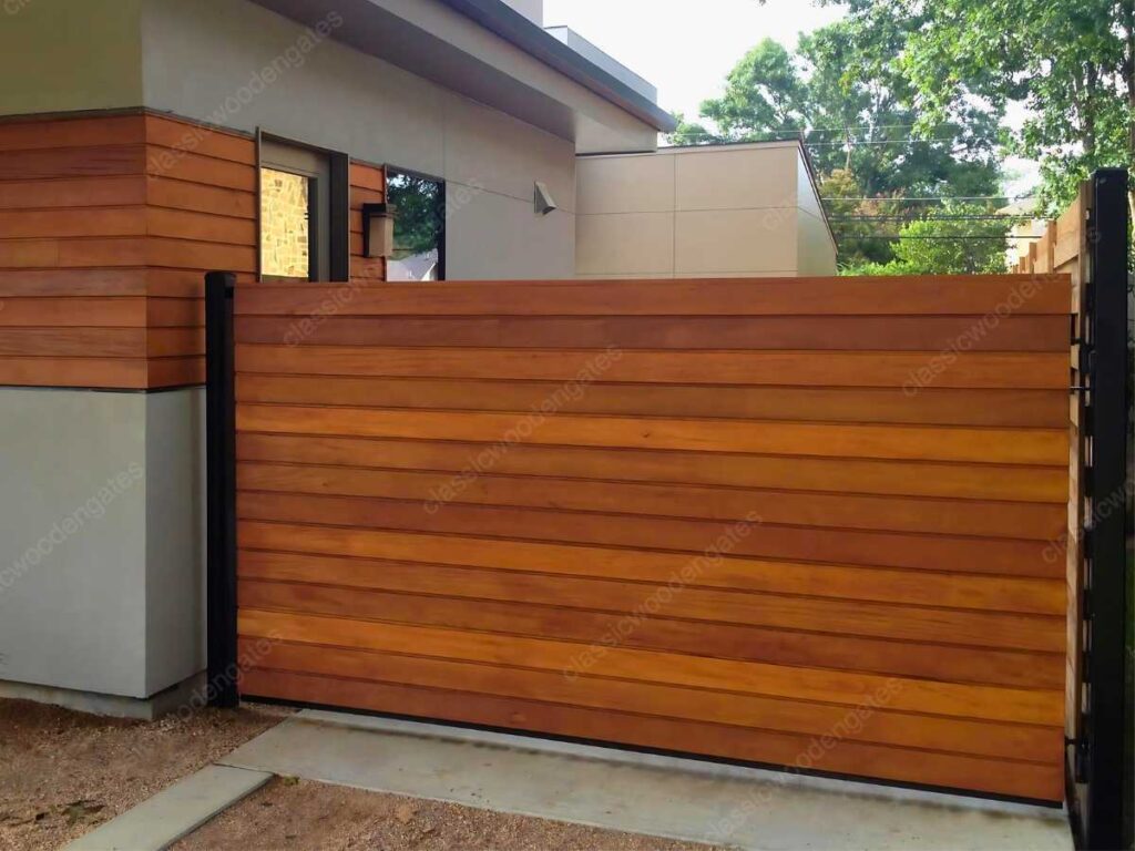 a Horizontal Slat driveway wooden gate