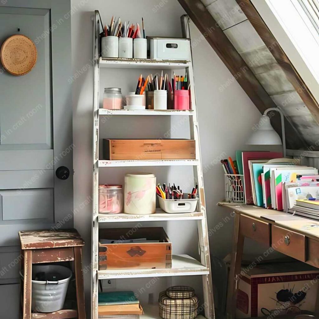 Ladder Shelf in craft room