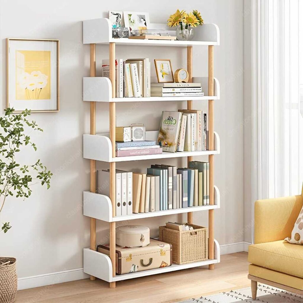 Modern 5-Tier Wooden Open Bookcase