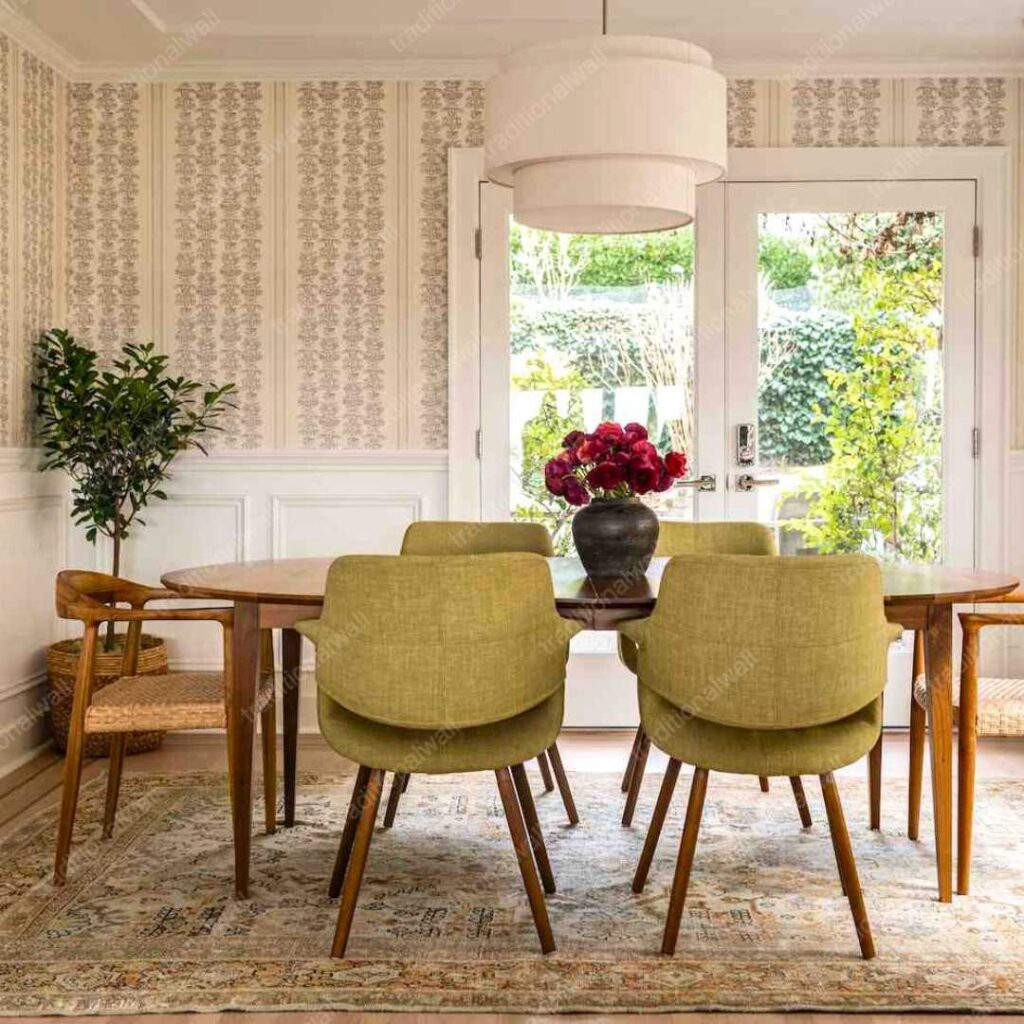 Wainscoting with Mid-Century Modern Decor dining room