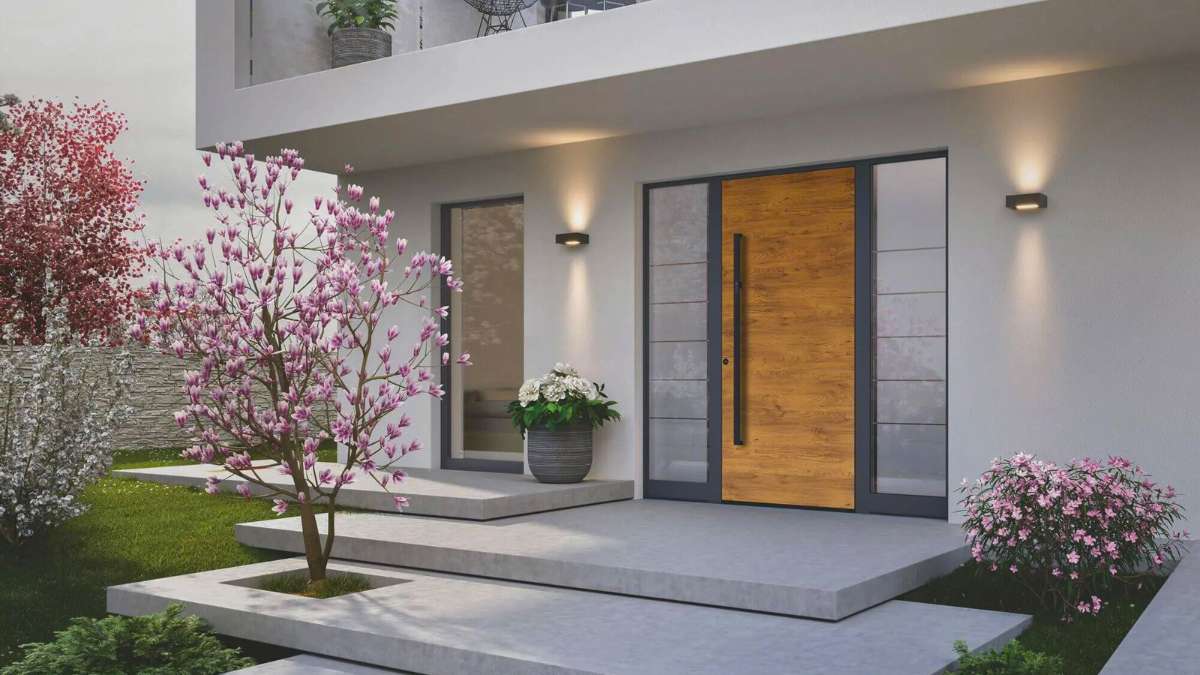 a house with modern front door