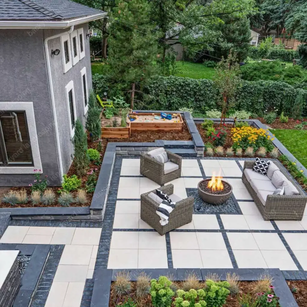 backyard lanscaping with living area