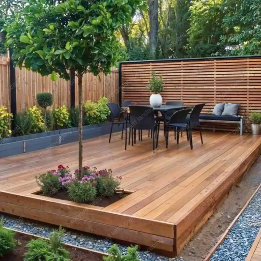 backyard with decked living area