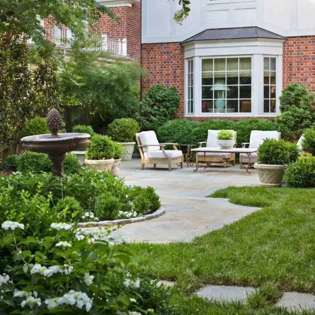 backyard with fountain