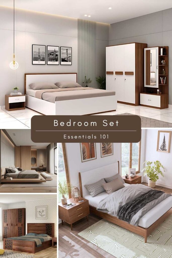 a pinterest pin about bedroom set essentials