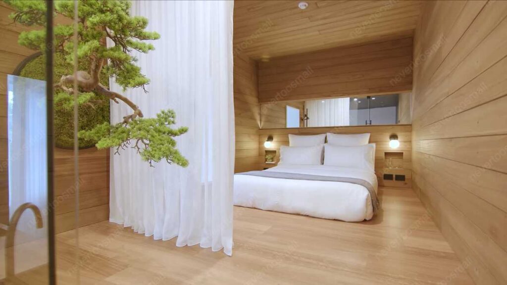 bedroom with zen garden in the apartment