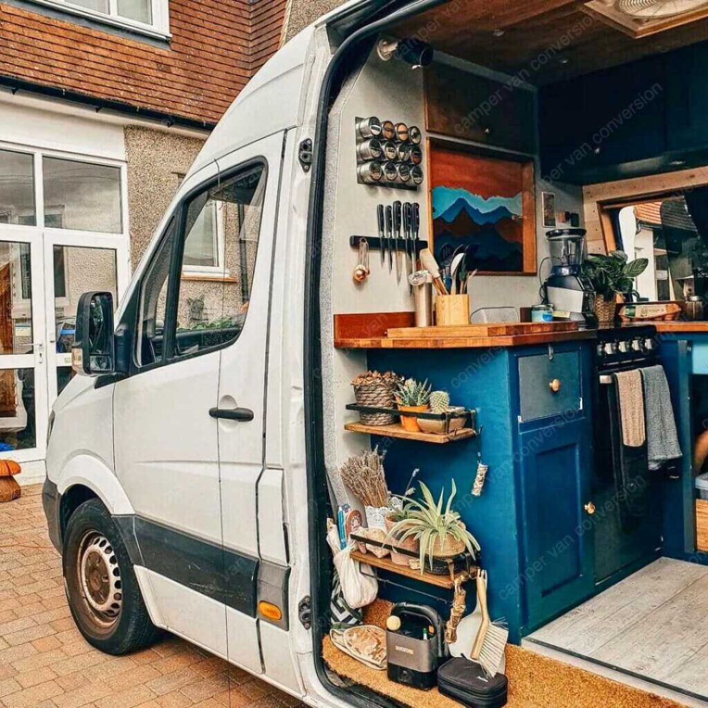 camper van with kitchen inside