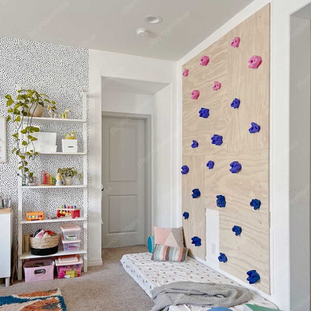 climbing wall on kids playroom