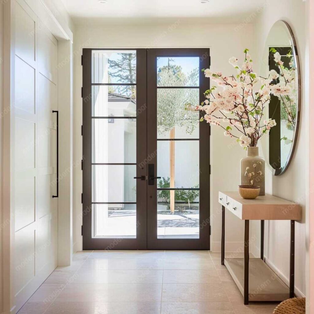 contemporary minimalist glass double front door