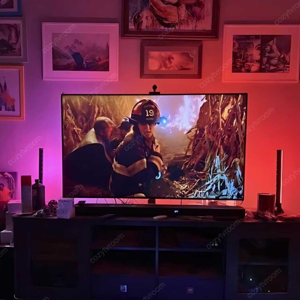 a cozy tv room setup with smart light