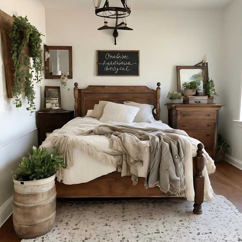 a rustic farmhouse style bedroom