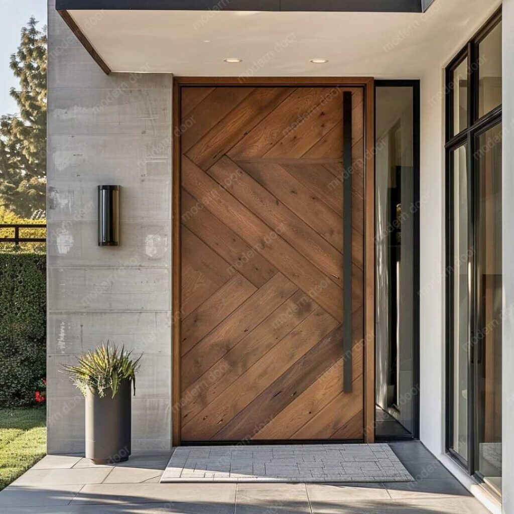 herringbone wood modern front door