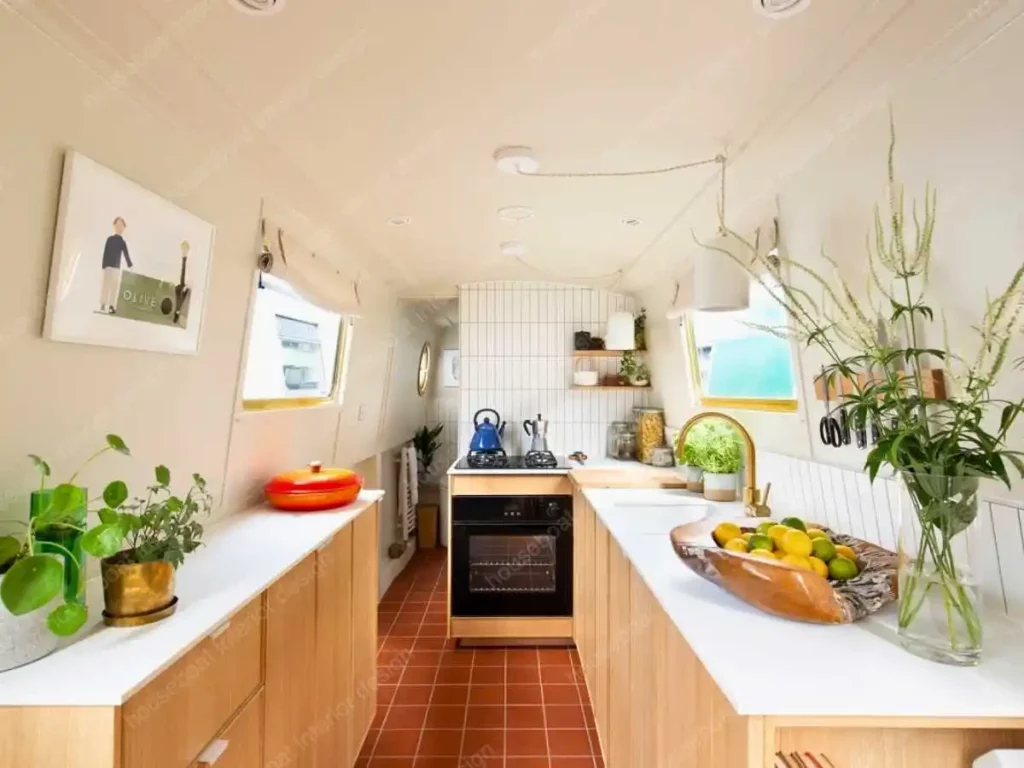 galley style kitchen in a houseboat