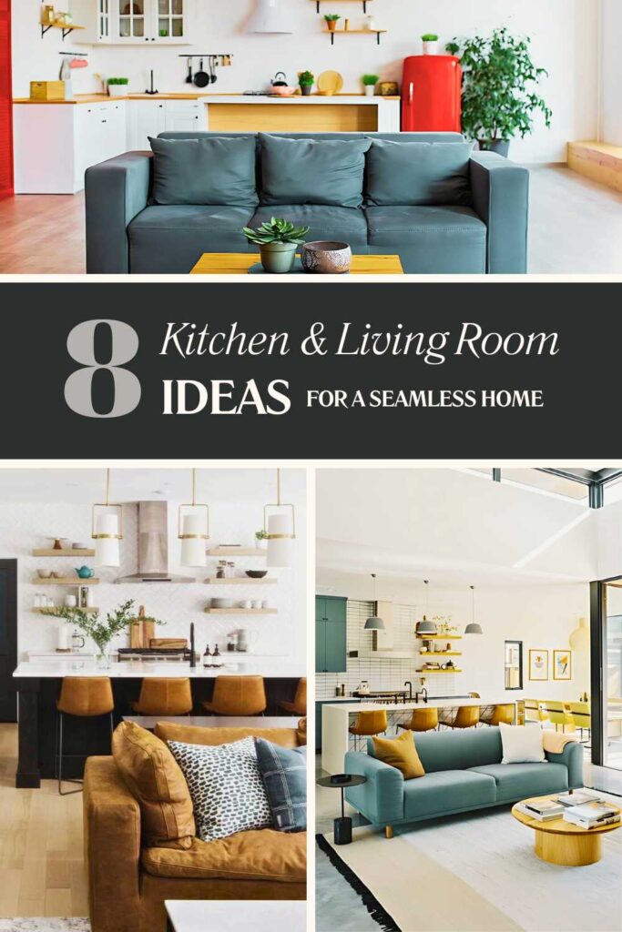 a pinterest pin about kitchen and living room ideas