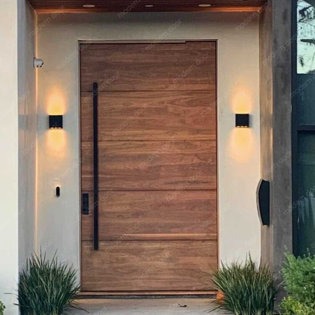 minimalist frameless wood front door