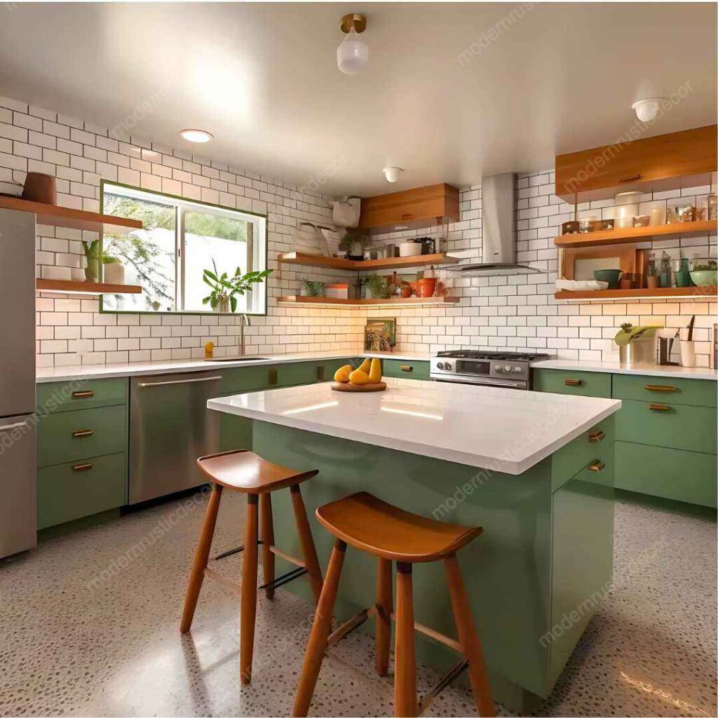 modern rustic kitchen green cabinet