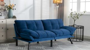 a navy blue futon couch bed