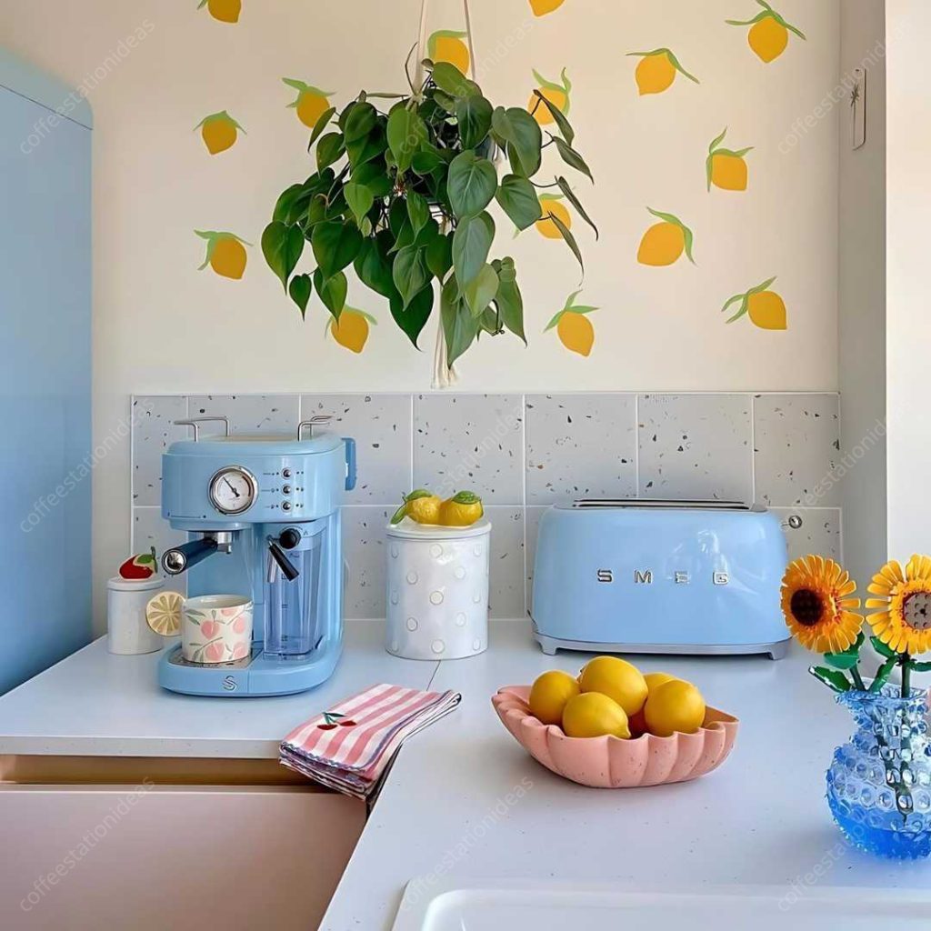 pastel blue coffee station