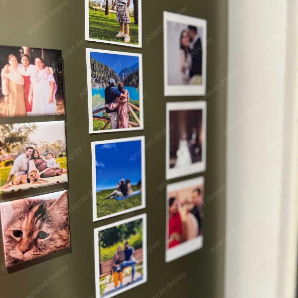 polaroid photo display with magnetic board