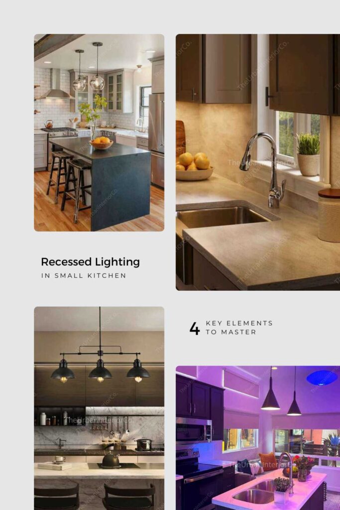 a pinterest pin about recessed lighting in small kitchen