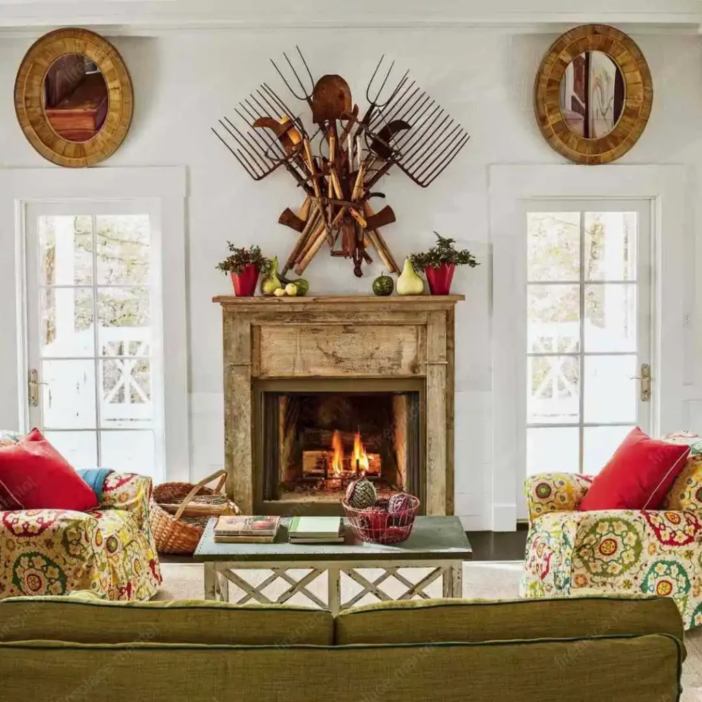 a rustic fireplace mantel decor