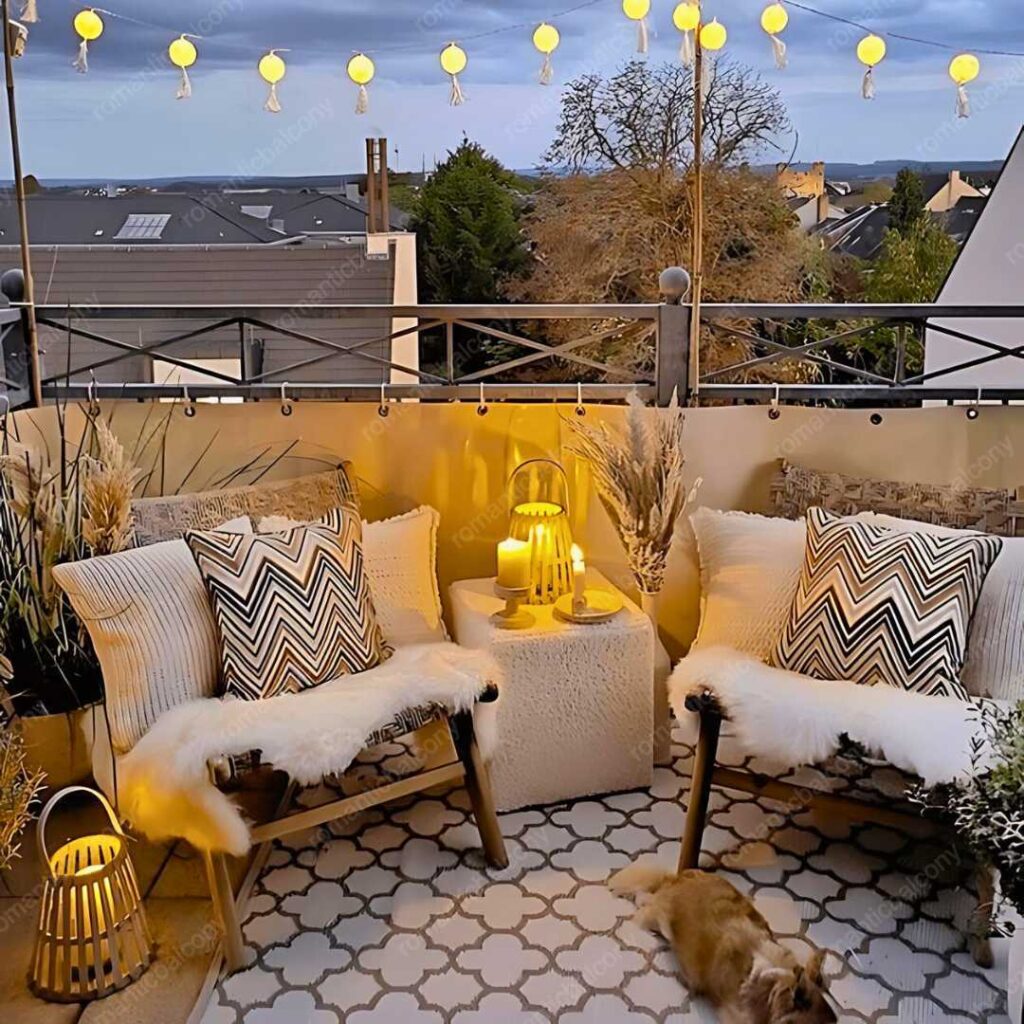 small balcony with Fairy Lights in a Glass Jar