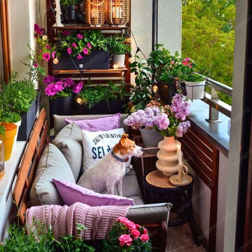 small balcony with Hanging Plants and Flowers