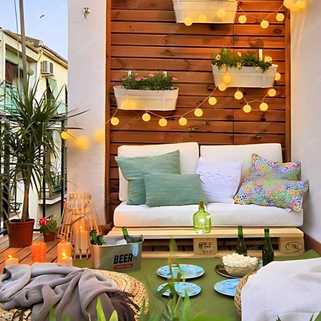 small balcony with Outdoor Throw and Pillows