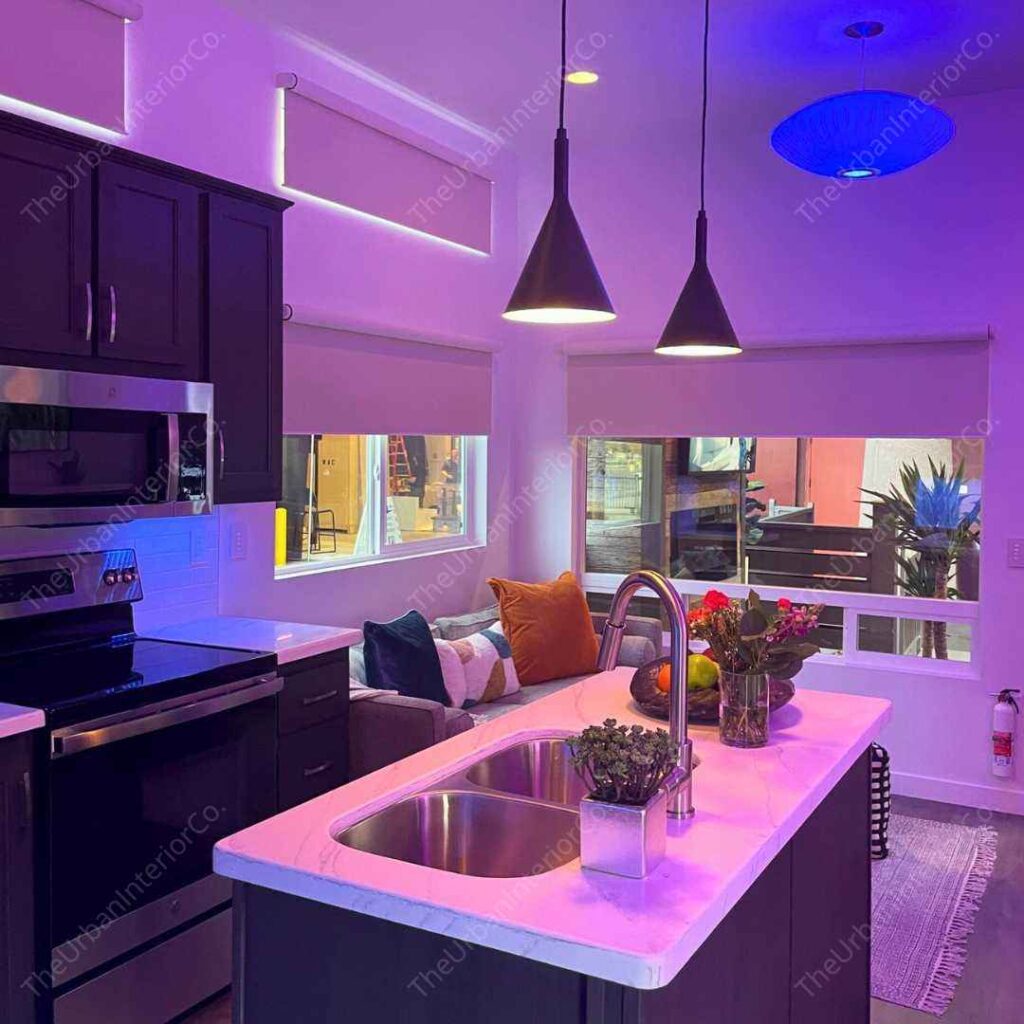 small kitchen with smart lighting