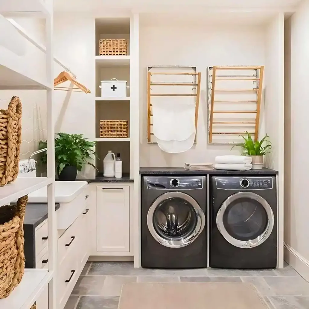 small laundry room with foldable hanger