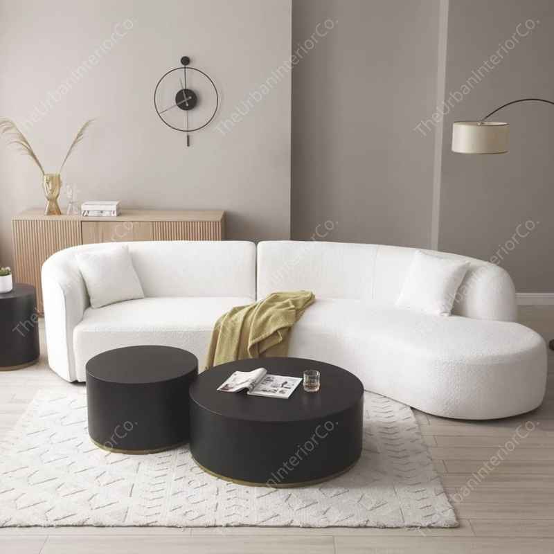 small living room with rounded sofa