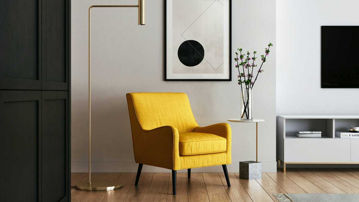 a yellow armchair in modern design living room