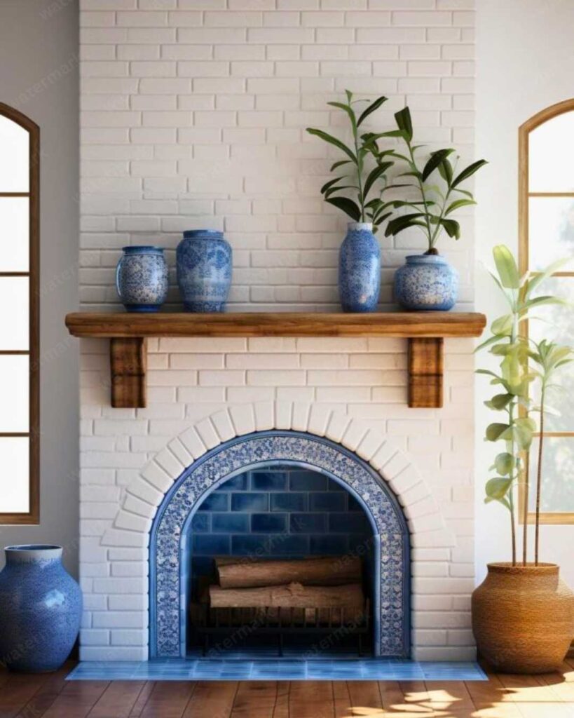 Brick Fireplace with Arch Design