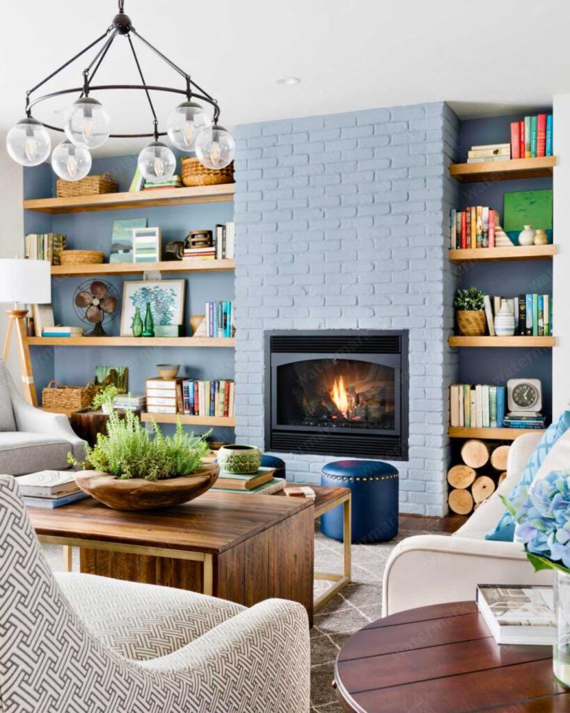 Brick Fireplace with shelves