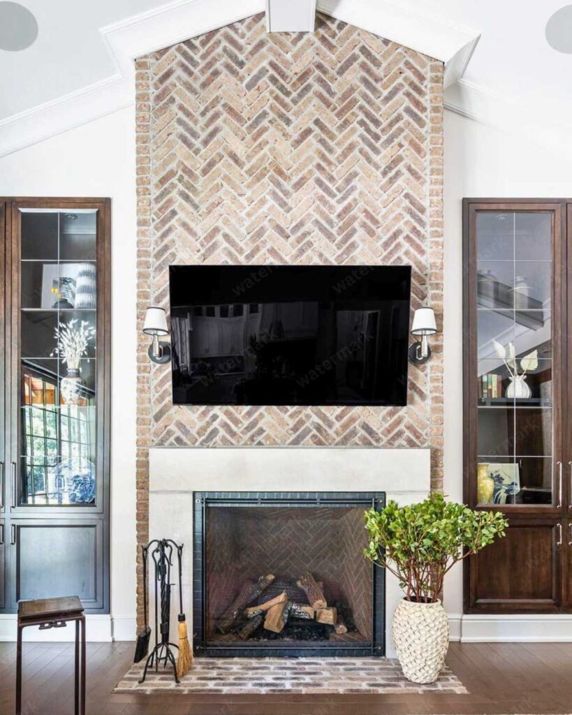 Herringbone Brick Fireplace