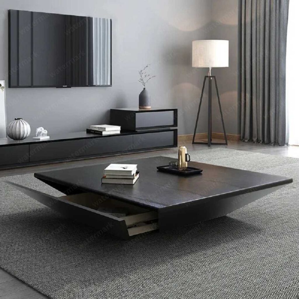 Homary Modern Black Wood Coffee Table