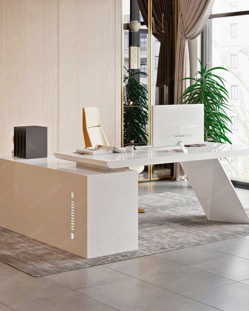 Homary Modern White L-Shape Executive Desk