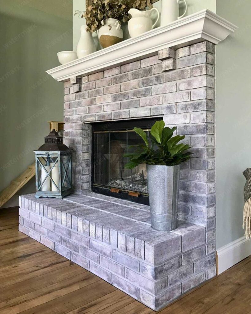 Whitewashed Brick Fireplace