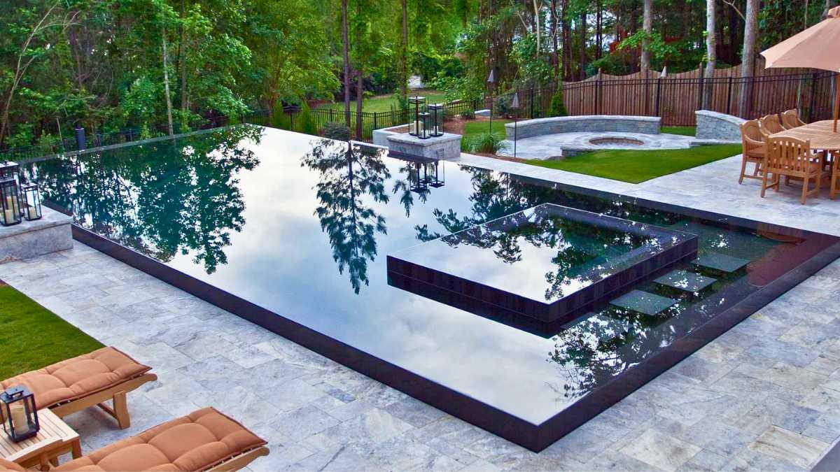 a black tile swimming pool