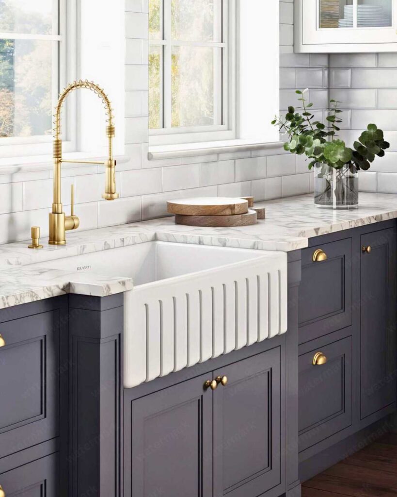 a fireclay apron kitchen sink