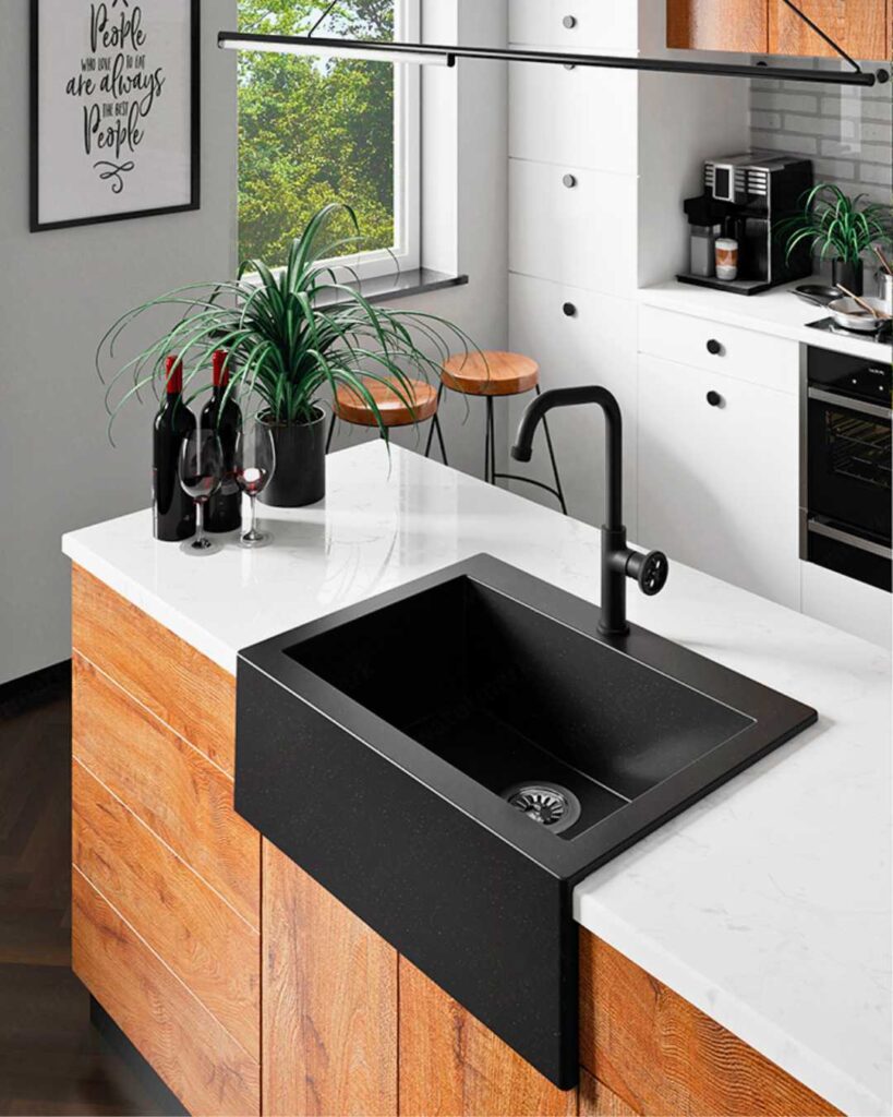 a granite composite apron kitchen sink