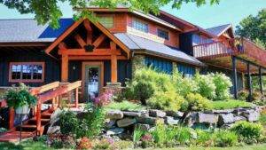 a house with timber frame porch