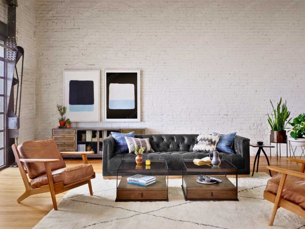 a masculine living room with leather armchair