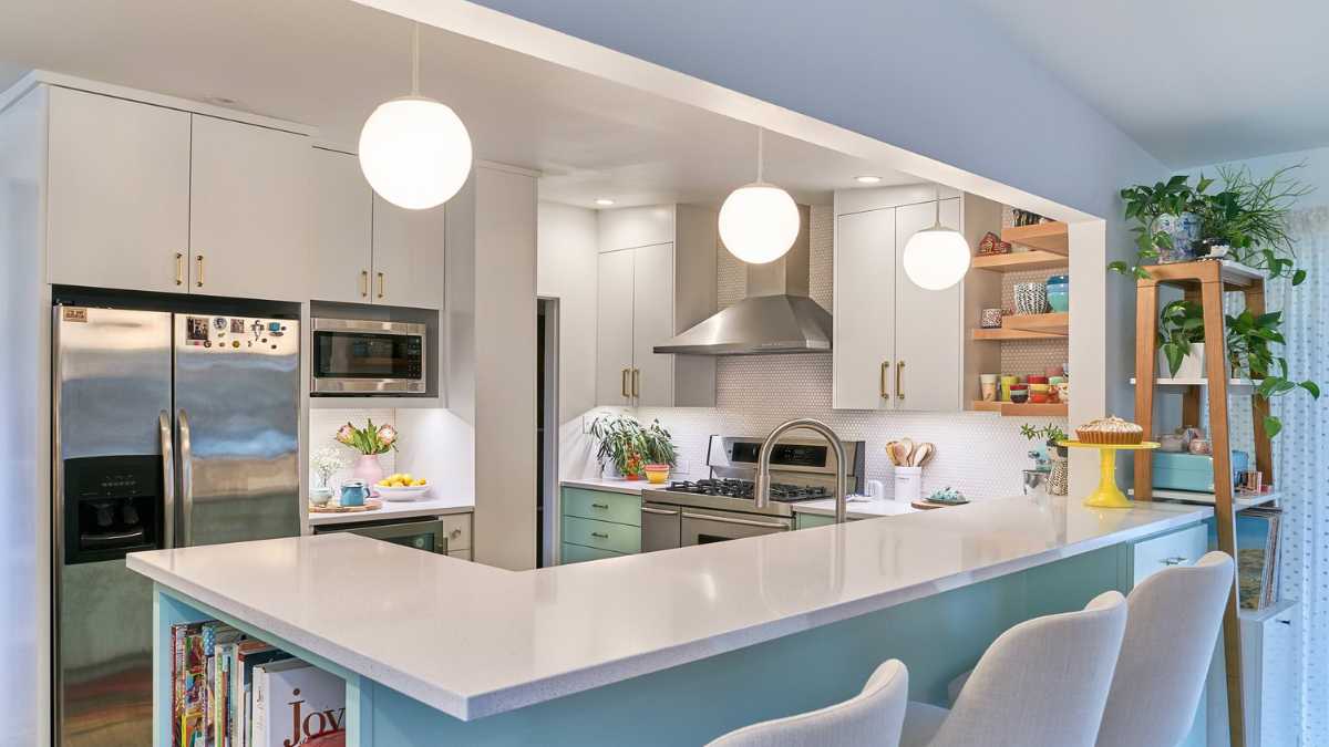 a mid century modern kitchen dining room