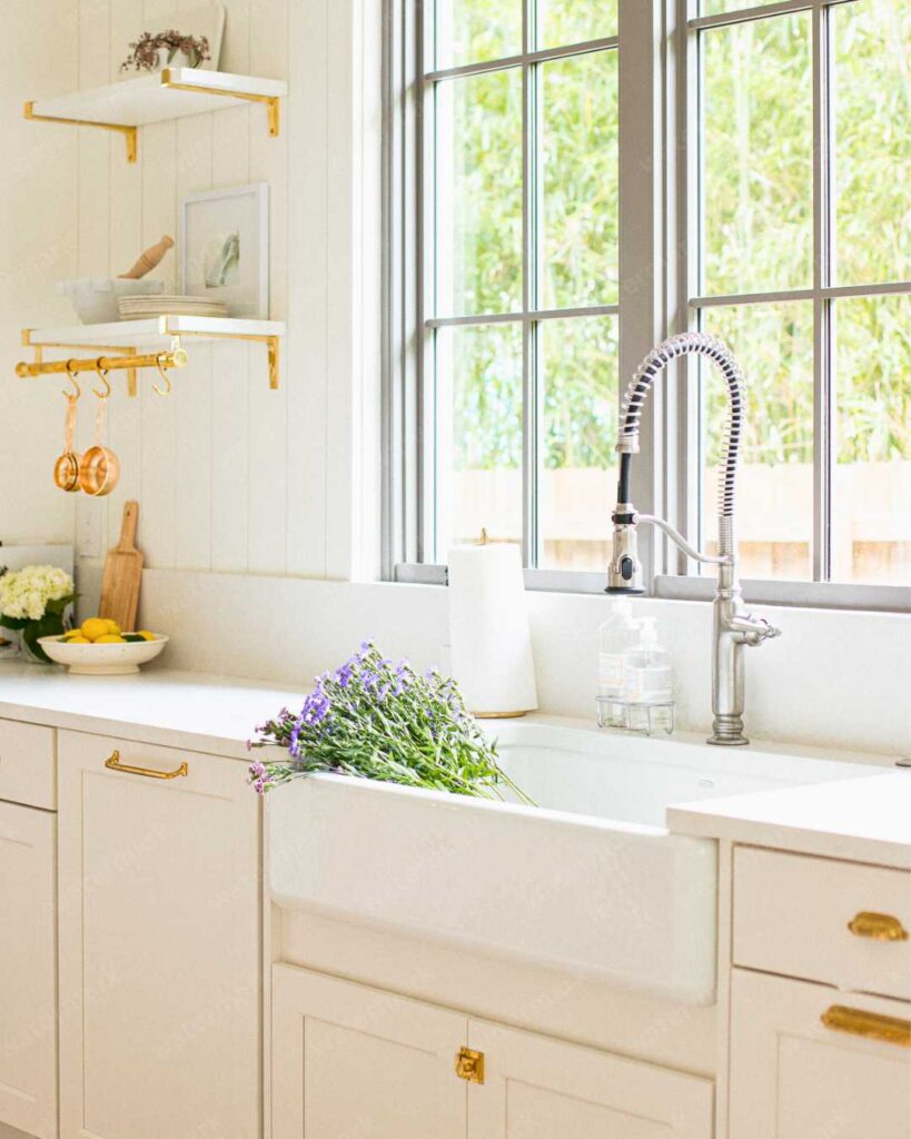 a porcelain apron kitchen sink