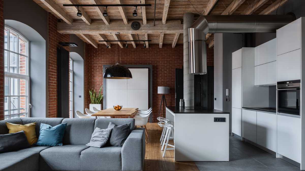 an industrial style open floor plan apartment