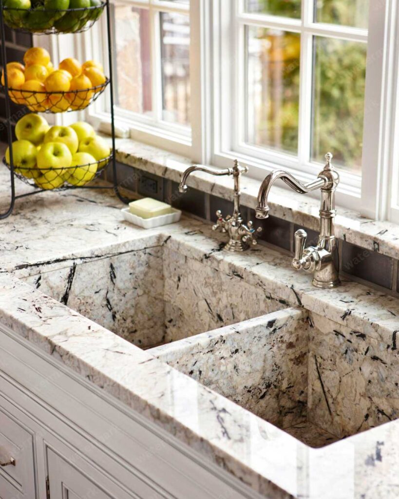 an integrated marble kitchen sink