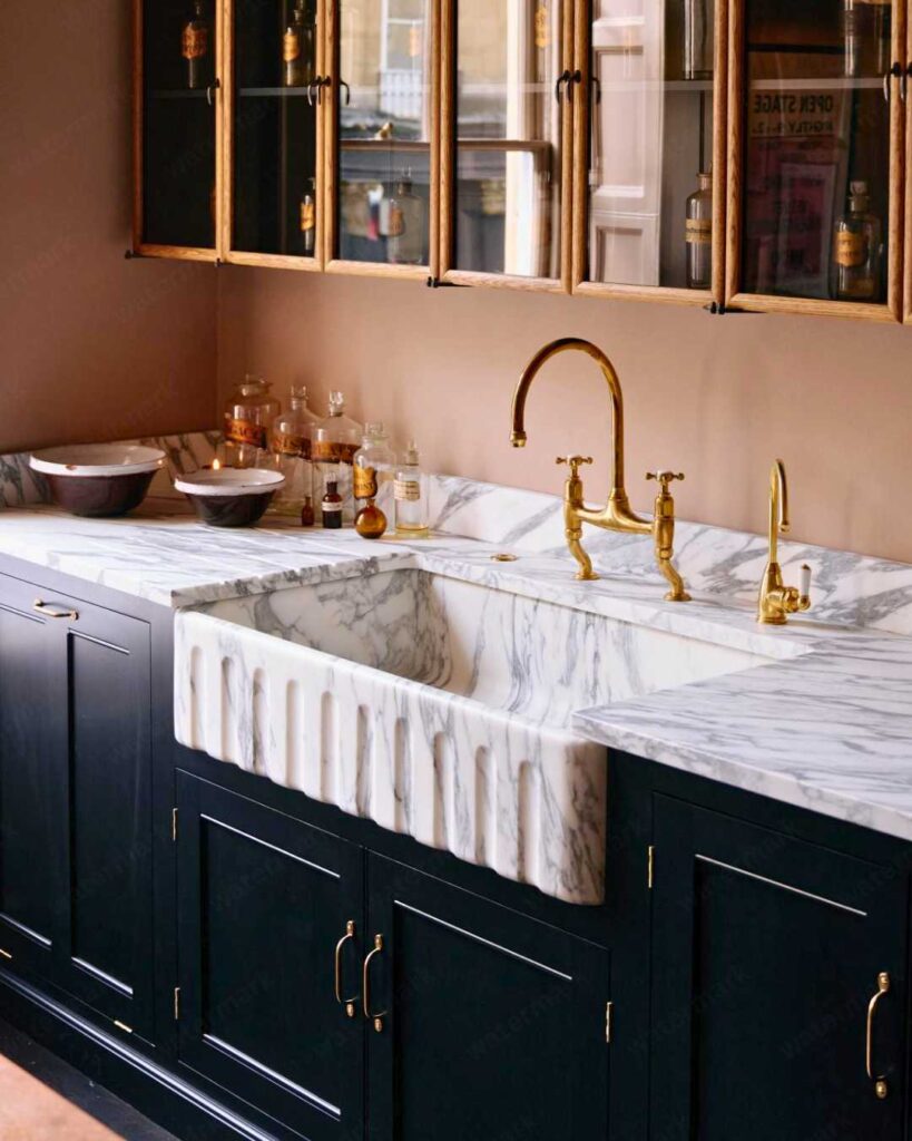 an marble apron kitchen sink